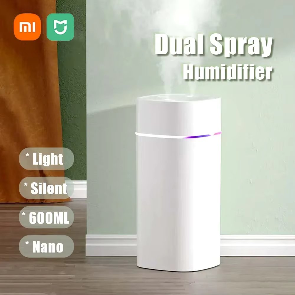 Xiaomi MIJIA Dual Spray Humidifier Dual-Speed Seven-Color Light Nano Fine Mist USB Plug 600ML Humidifiers For Car Home Office