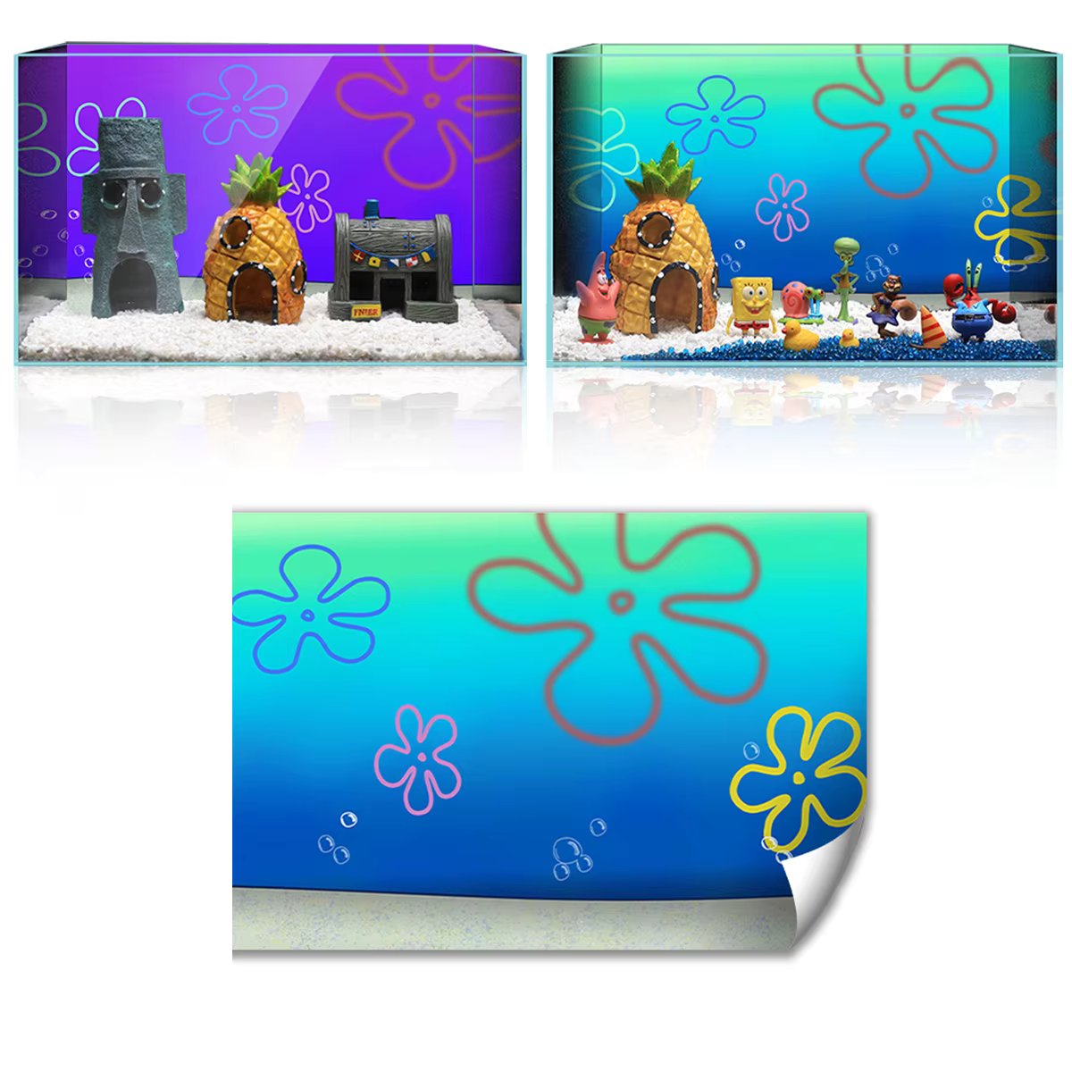Cartoon bob Underwater Aquarium Background Sticker (41x31cm) HD Printing Wallpaper Fish Tank Backdrop Decorations PVC