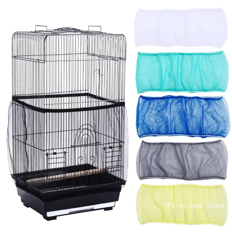 Mesh Bird Cage Cover Shell Skirt Net Easy Cleaning Catcher Guard Bird Cage Stretchy Mesh Parrot Bird Cage Net Jaula Para Pajaros