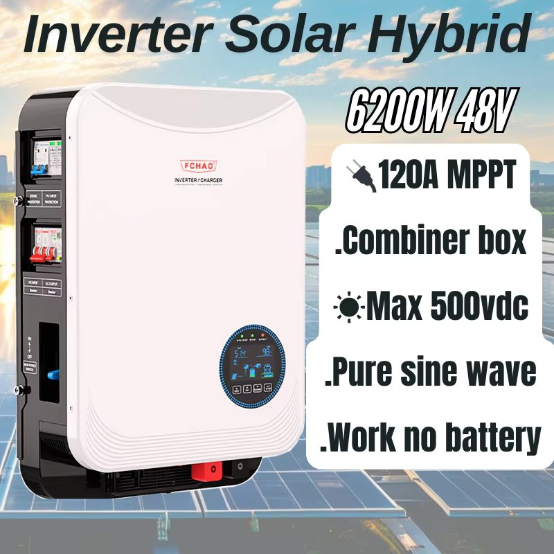 Fchao 6.2KW 48VDC Off Grid Hybrid Solar Pure sine wave Inverter 100A MPPT with Breaker Combiner Box No Battery Working