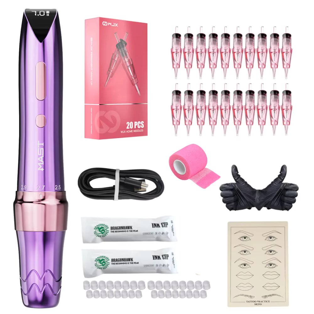 Mast P60 Wireless Tattoo Pen Kit With 2.2-3.2mm Adjustable Stroke WJX RL Cartridge Needles Eyebrow Lips Permanent Makeup Machine
