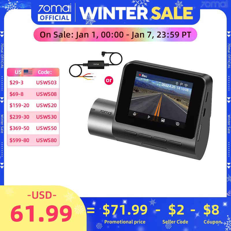 70mai A500S Recorder Car DVR Front Cam A500S 1944P Night Vision 70mai Dash Cam Pro Plus Built-in GPS Wifi Support Rear Cam