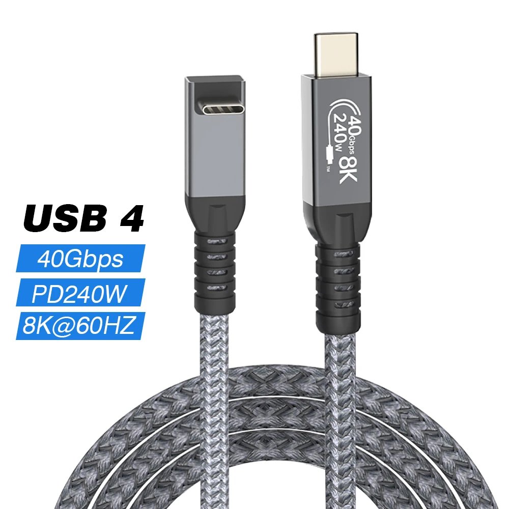 Thunderbolt4  Cable USB4 Elbow 90 Degree Angle Cable PD240W 40Gbps Type-C Thunderbolt3  Data Transfer Cable For iPad Laptop SSD