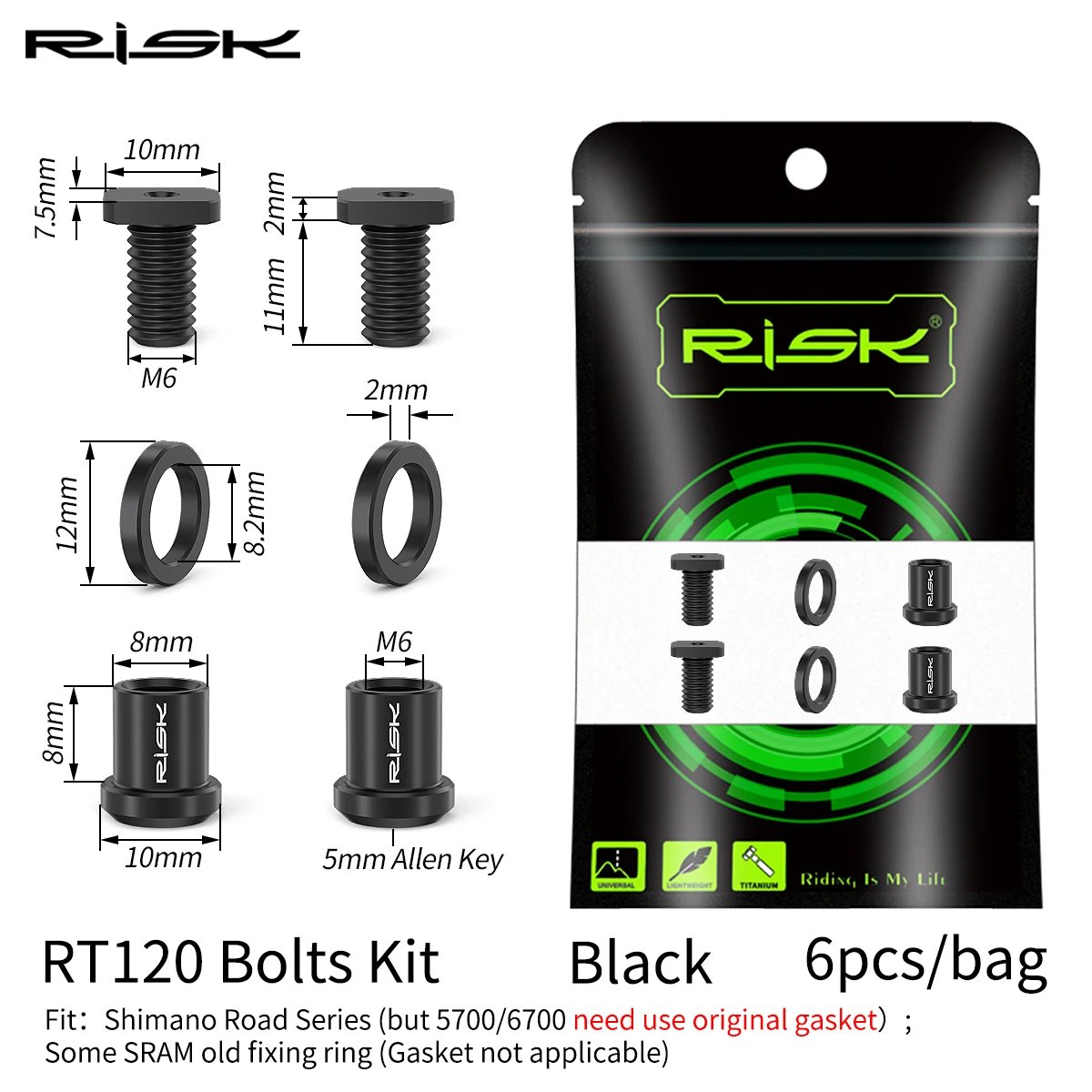 6pcs Black