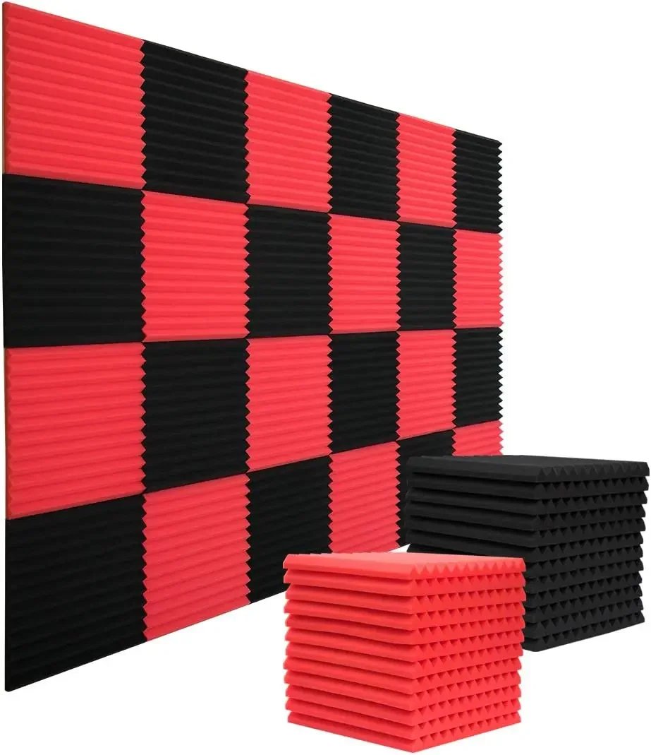24 Pcs 30x30x2.5cm Acoustic Foam Soundproofing Wall Panels Studio Sound Absorption Sound Insulation Groove Panel 12Black 12Grey