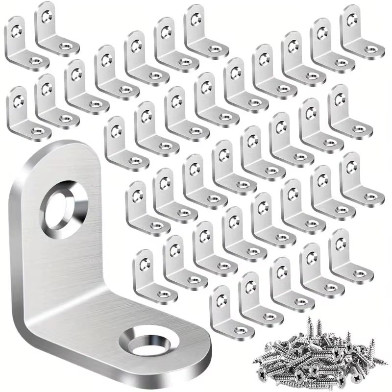 40pcs Stainless Steel L Brackets - Small Right Angle Corner Brace for Shelves, Wood Furniture, Chair, Drawer with 80pcs Screws