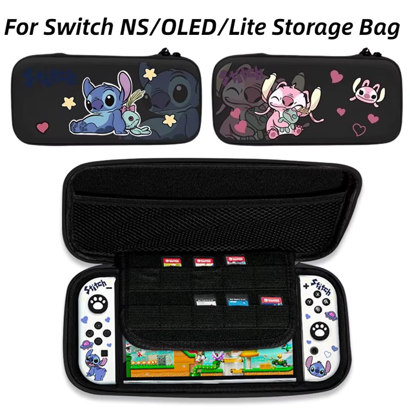 Disney Stitch Portable Storage Bag for Nintendo Switch NS/OLED/Lite Console Waterproof Cartoon Game Accessories Carrying Case