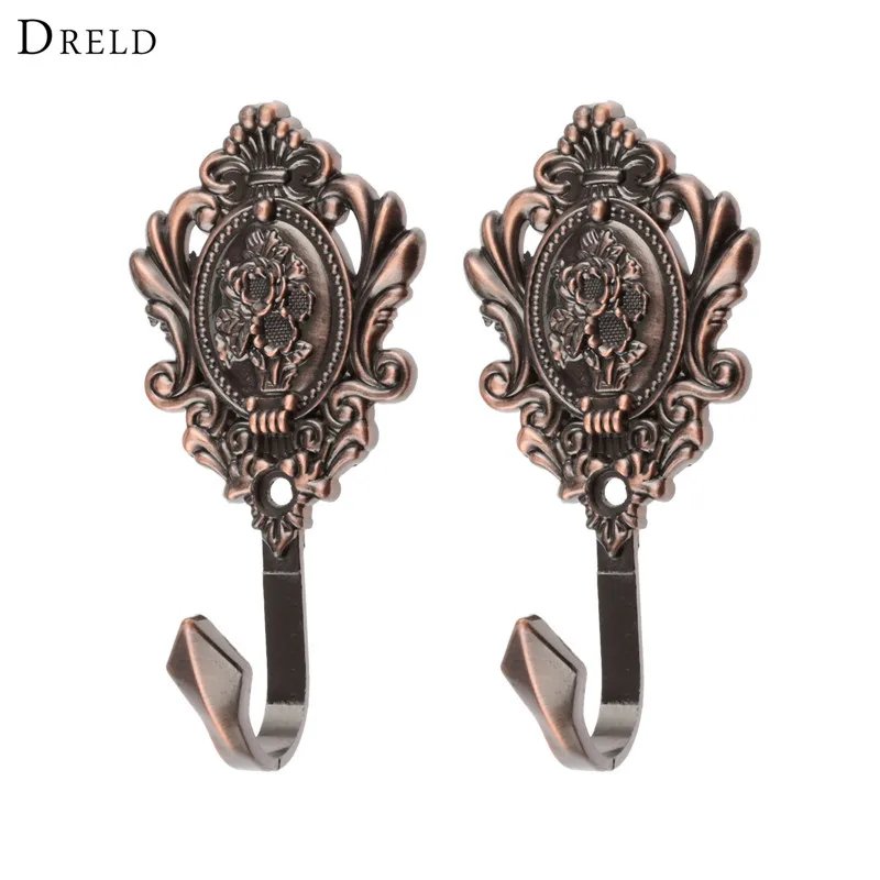 2Pcs Rose Pattern Vintage Drapery Curtain Holdbacks Tieback Hooks Wall Hook for Cloth-hat Hook Curtain Drapery Zinc Alloy