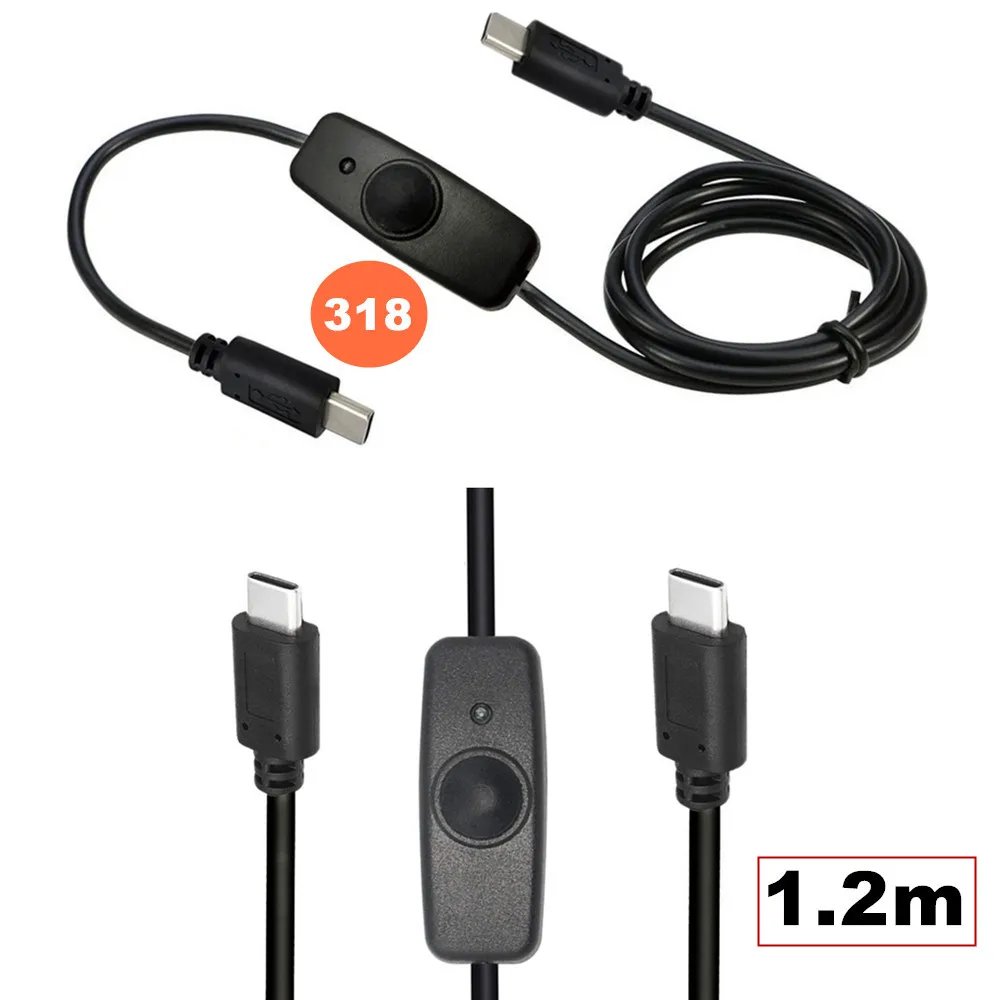 USB2.0 Type C to Type-C With ON/OFF Switch Power Button 1.2M Male to Male Charging Extension Cable Universal Type-C