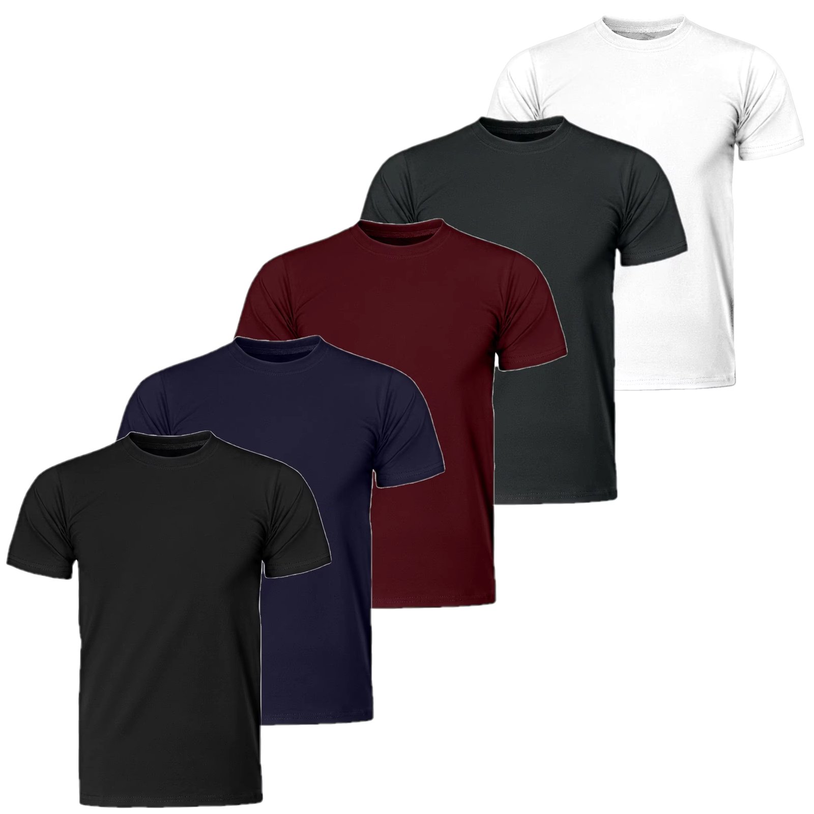 Kit 5 Camiseta Básica Masculina Slim Fit 100% Algodão Fio 30.1 Premium