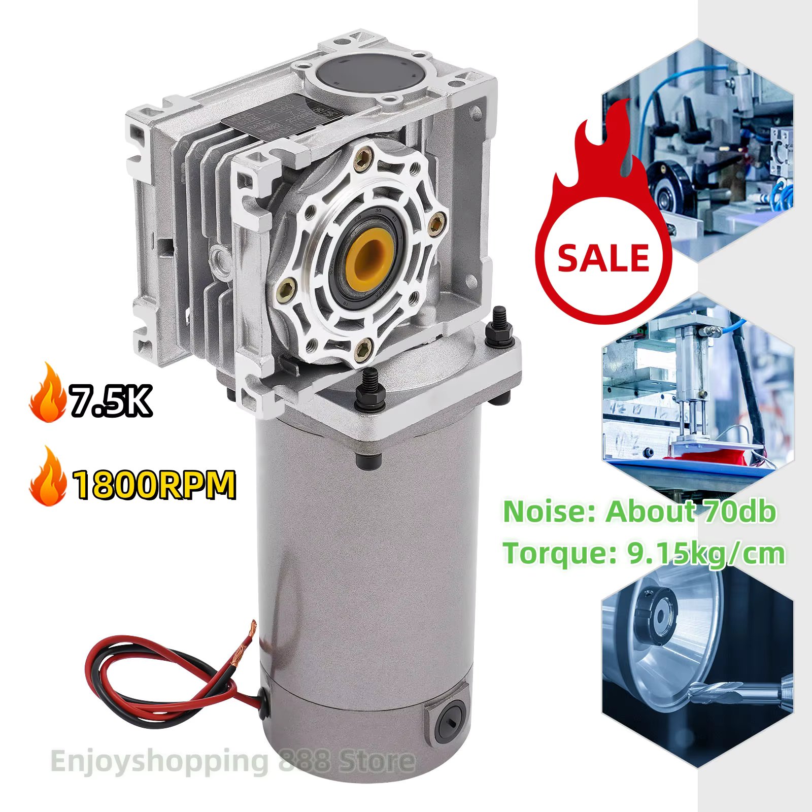 300W DC 24V Worm Gear Speed Reducer Gearbox Electric NLRV Gear Motor with self-Locking Speed Adjustable DC Motor 1800RPM
