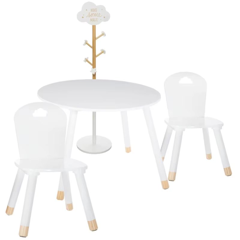 Miroytengo Pack children's bedroom furniture Douceur table with chairs and coat rack white Color