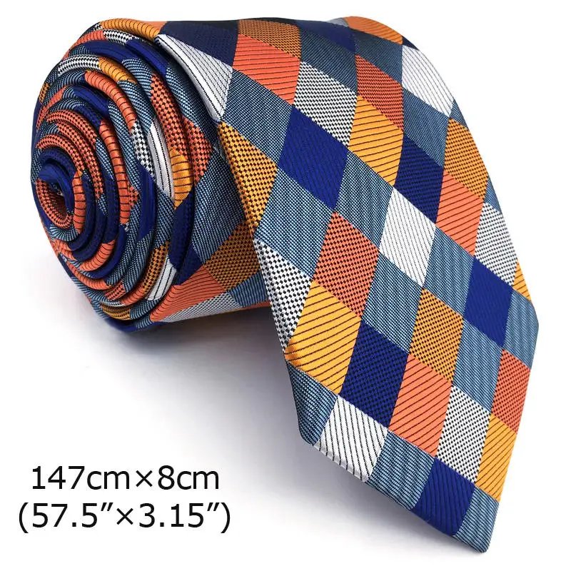 S17 Checked Multicolor Ties for Men Pocket Square Set Gift Party Necktie Silk 63" 6cm  Extra Long Wedding