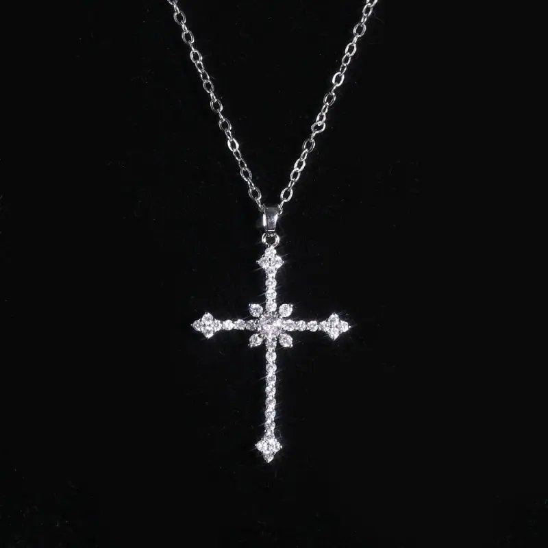 1pcs Imitation White Gold-color Necklace Ladies Cold Wind Full Of Diamonds Star Mango Shining Cross Pendant Jewelry