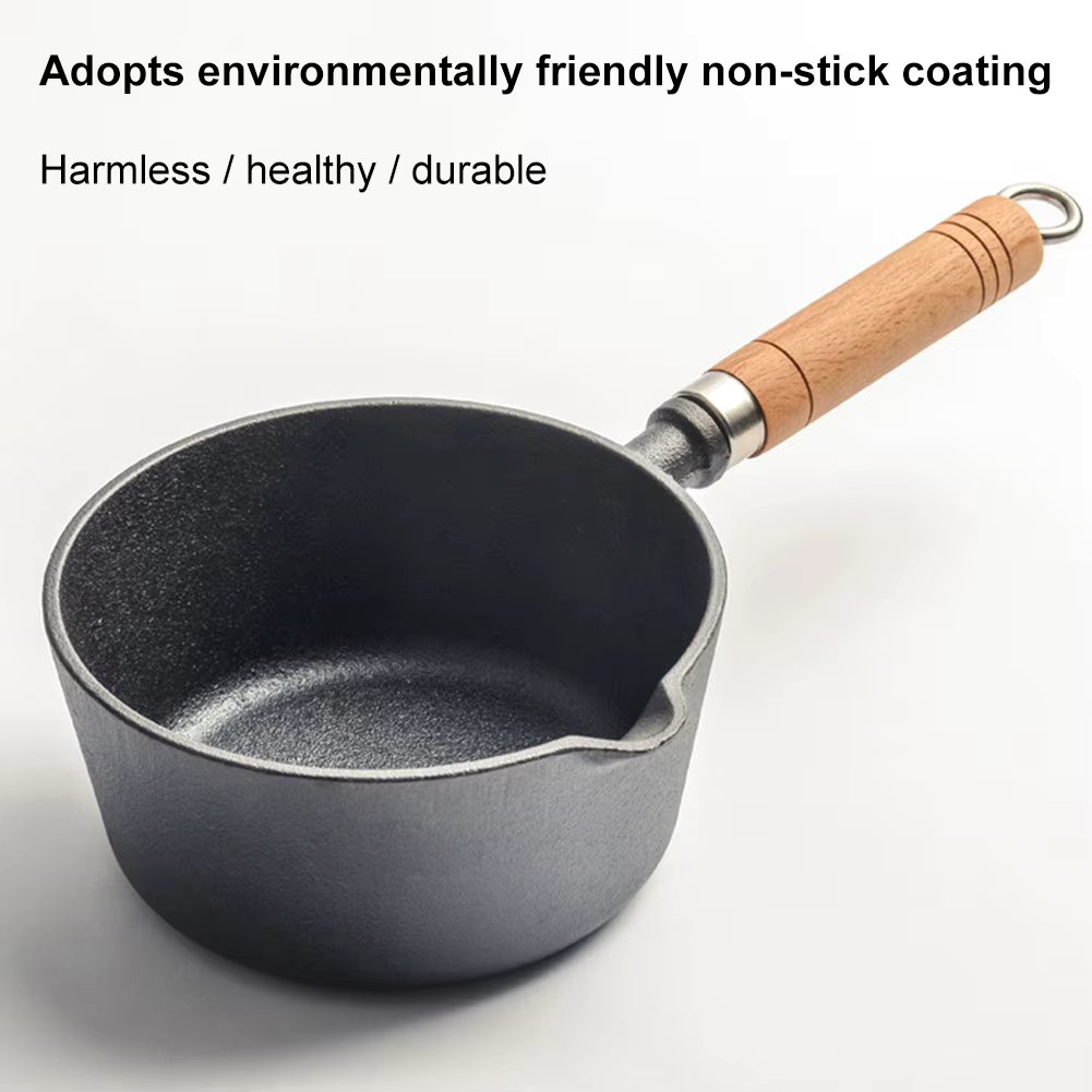 Cast Iron Hot Oil Pan with Pour Spout Non-Stick Butter Melting Pot Butter Warmer for Kitchen Induction Cooking Gas Stove Camping