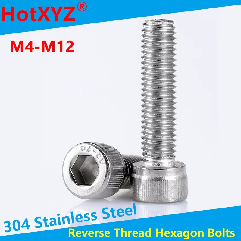DIN912 304 Stainless Steel Reverse Thread / Left Thread / Reverse Thread / Left Internal Hexagonal Screw / bolt m4-m12 2PCS