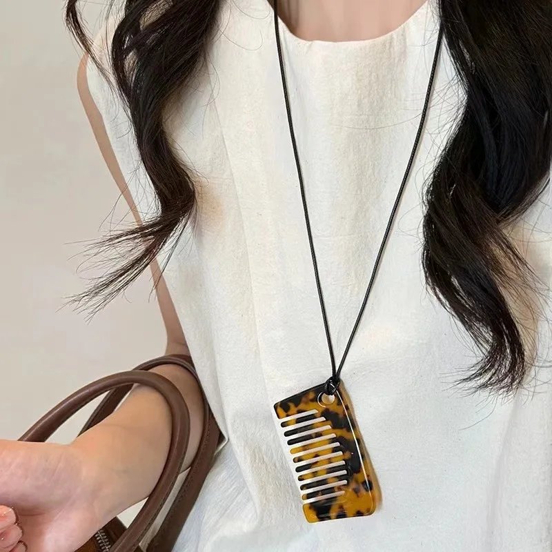 Silver Color Comb Necklace Black Rope Necklace Y2K Women Design Sweater Chain Gravity Girl Party Korean Comb Pendant Decoration