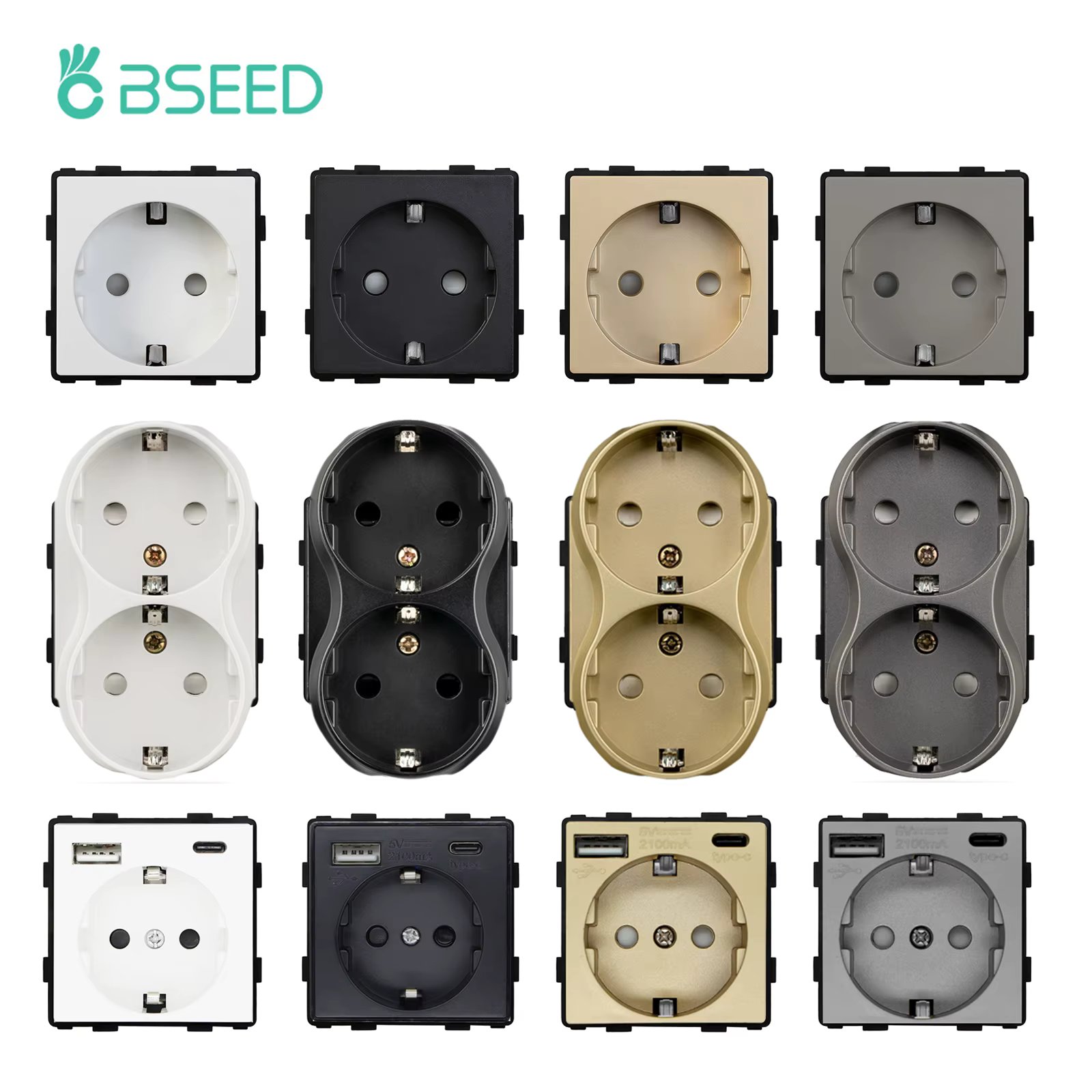 BSEED Type-C USB Socket EU Power Outlets Double USB Wall Electric Plug DIY Spare Parts Free Combination With Frames