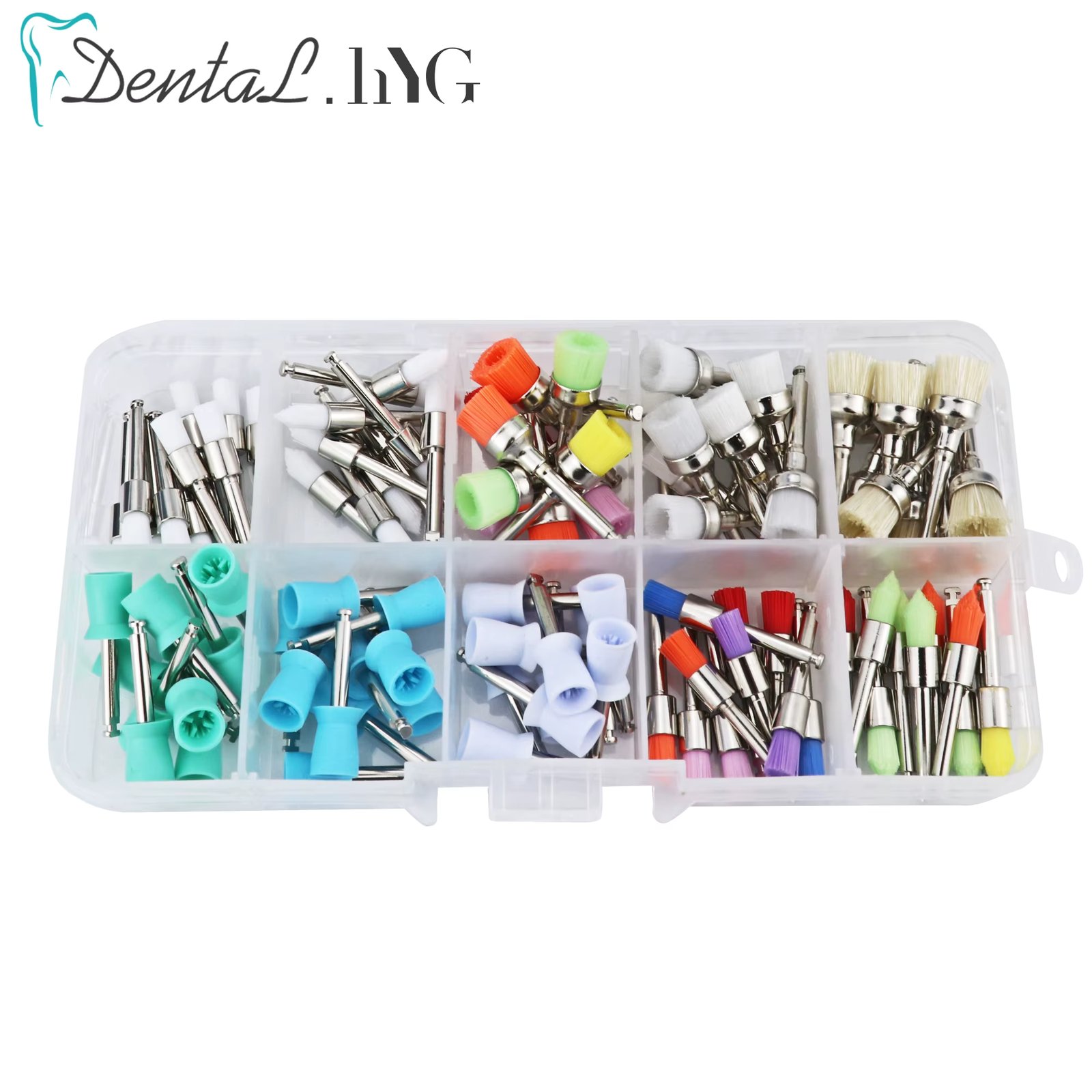 100pcs/set Dental Polishing Brush Polisher Prophy Rubber Cup Latch Colorful Nylon Bristles Dentist Tools Instrument Dental Lab