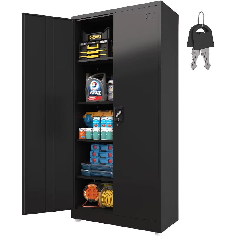 Metal Storage Cabinet - 72-Inch Garage Cabinet with 4 Adjustable Shelves & Lockable Doors, Sturdy Tall Utility File Cabinet