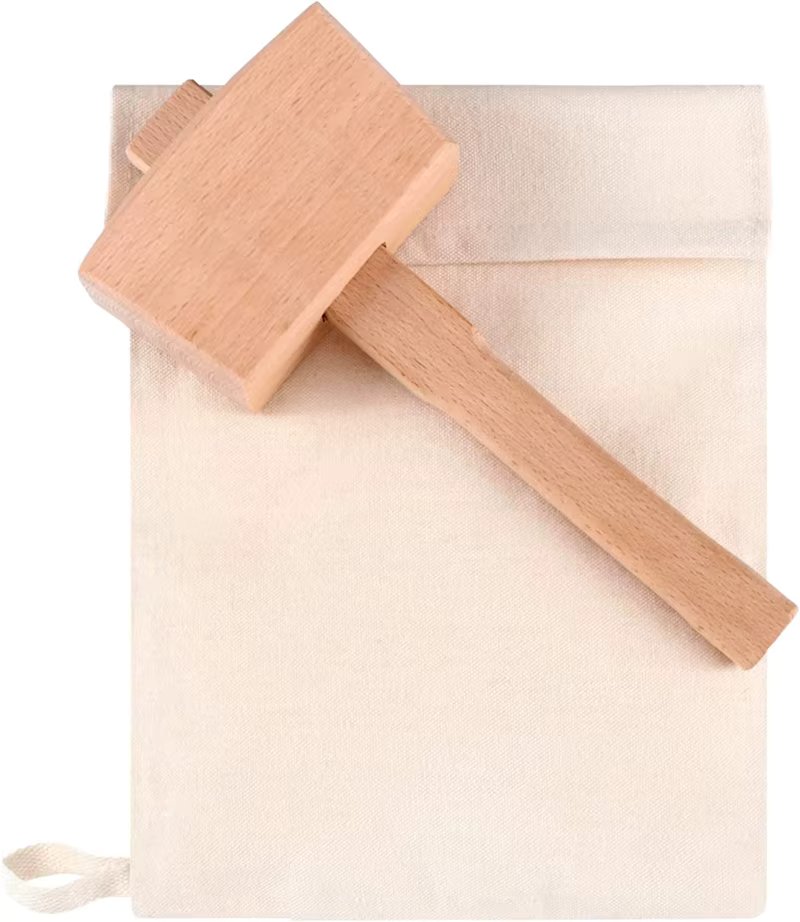 Lewis Ice Bag Ice Mallet Canvas Ice Bag Crushed Ice Maker Reusable Bag Ice Crusher Wood Hammer for Summer Bartender Bar