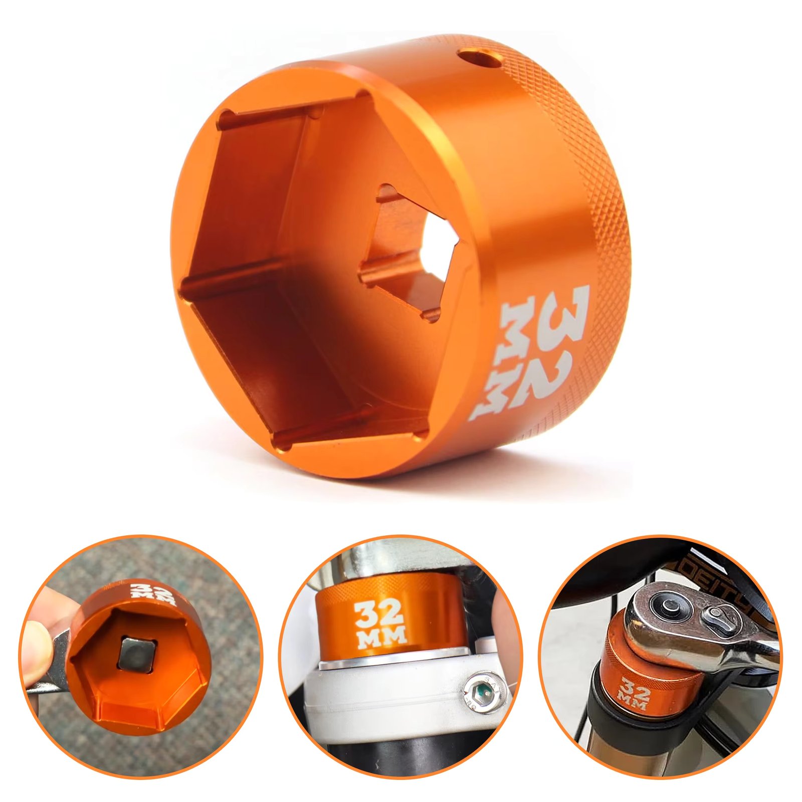 32mm Bike Fork Topcap Socket Tool Compatible for Fox Fork Series of 36,38,40 Use for 3/8" Ratchet Drive