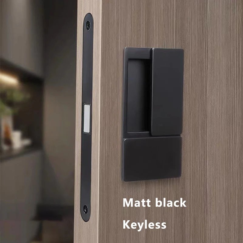 2023 New Handleless Flat Lock Modern Bedroom Magnetic Recessed Door Handle Silent Push-Pull Golden Invisible Sliding Door Lock