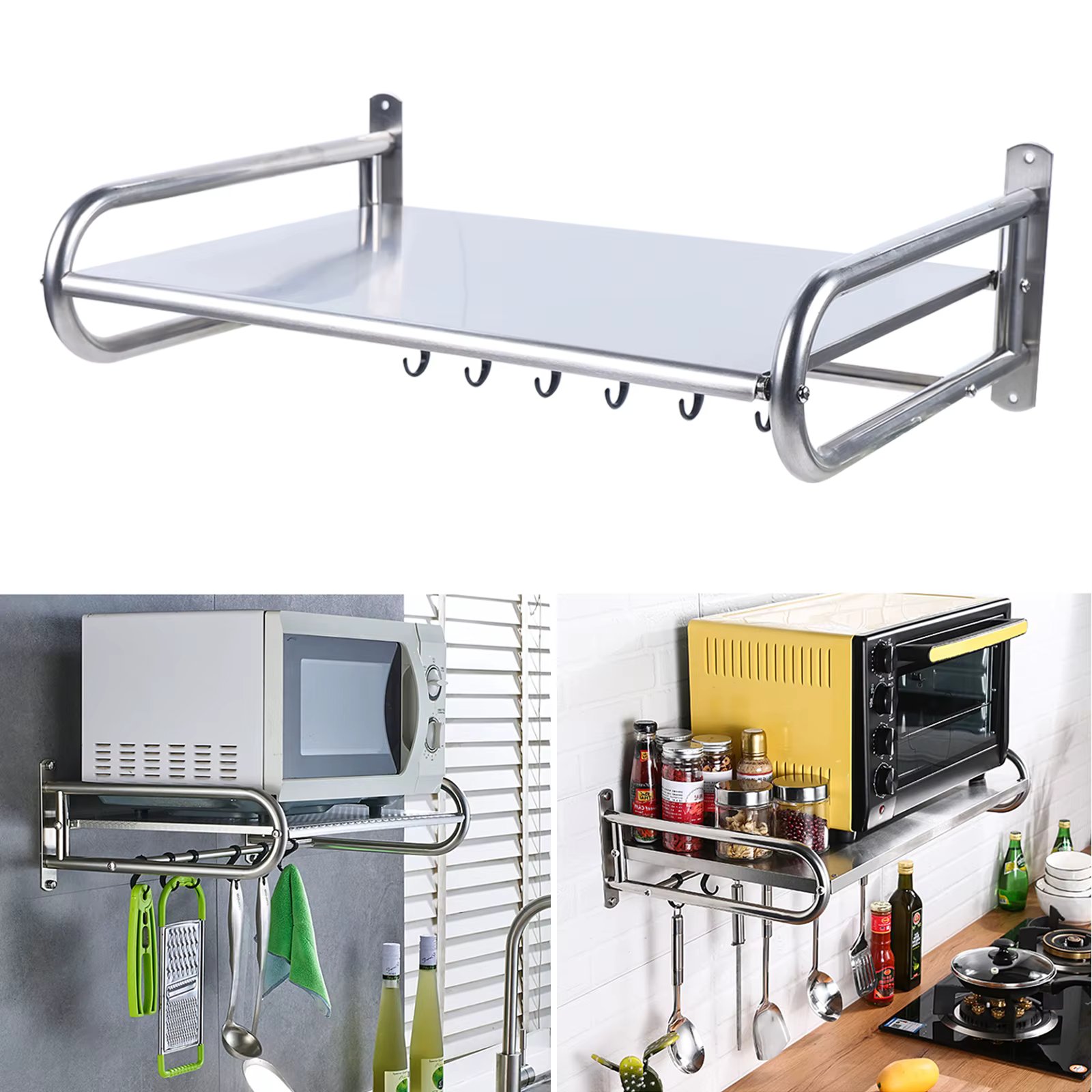 Microwave Oven Rack Stainless Steel Microwave Oven Shelf Wall-Mounted Kitchen Shelf Kitchen Shelves Counter
