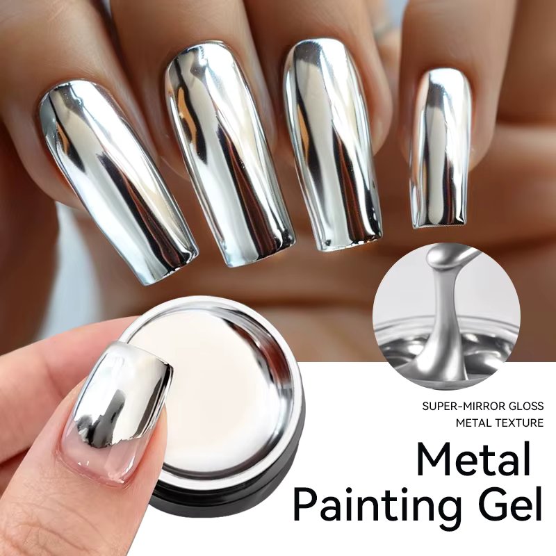 LILYCUTE 7ML Super Bright Metallic Gel Polish Silver Mirror Effect Line Flower Drawing Painting Gel Polish DIY French Nails Art