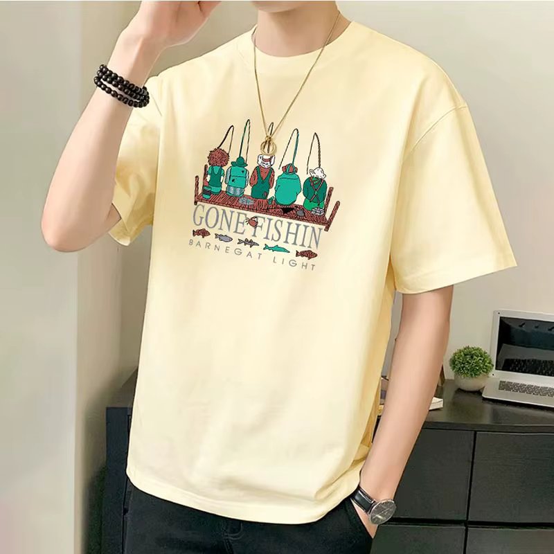 Trend In-print Character Half-sleeved Men's Men's Pure-cotton Box-type-over-fit T-shirt Big-size TS1998