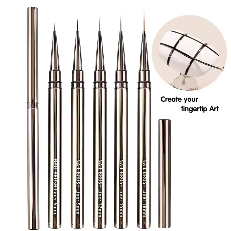 6/9/12/15/18mm Nail Liner Brush Set Drawing Lines Stripe Painting Flower Pen Nail Art Manicure Metal Handle
