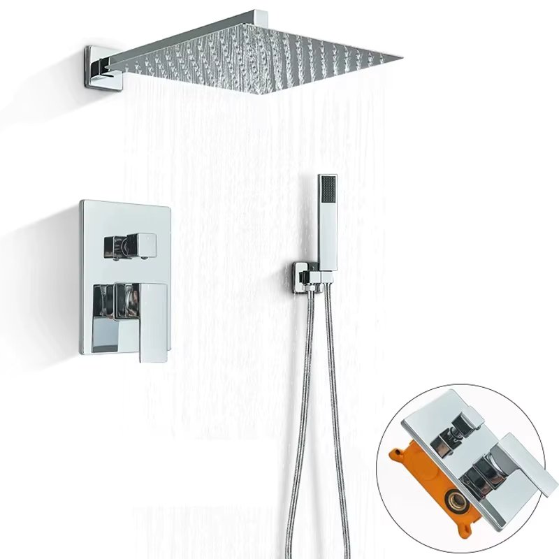 Chrome Rainfall Shower Faucet Set Bathroom Stainless Steel Wall Mounted Concealed 16 Inch Shower System Hot Cold Water Mixer Tap
