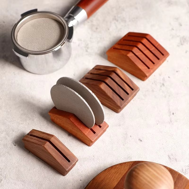 Coffee Filter Screen Holder, Mesh Screen, Barista Coffee Making Puck Screen for Espresso Machine Holder, Walnut Reusable, 58mm