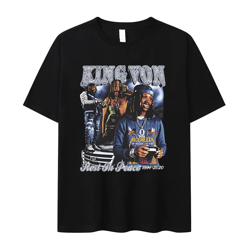 Limited K-King Von Graphic T Shirts Rap Men's Hip Hop Gothic Short Sleeve T-shirt Retro Style Oversized Cotton Tshirt Streetwear
