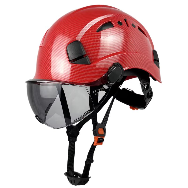 Carbon Fiber Pattern Safety Helmet with Visor Goggle for Men, Industrial Work, Construction Hard Hat, ABS Cap, CE EN397