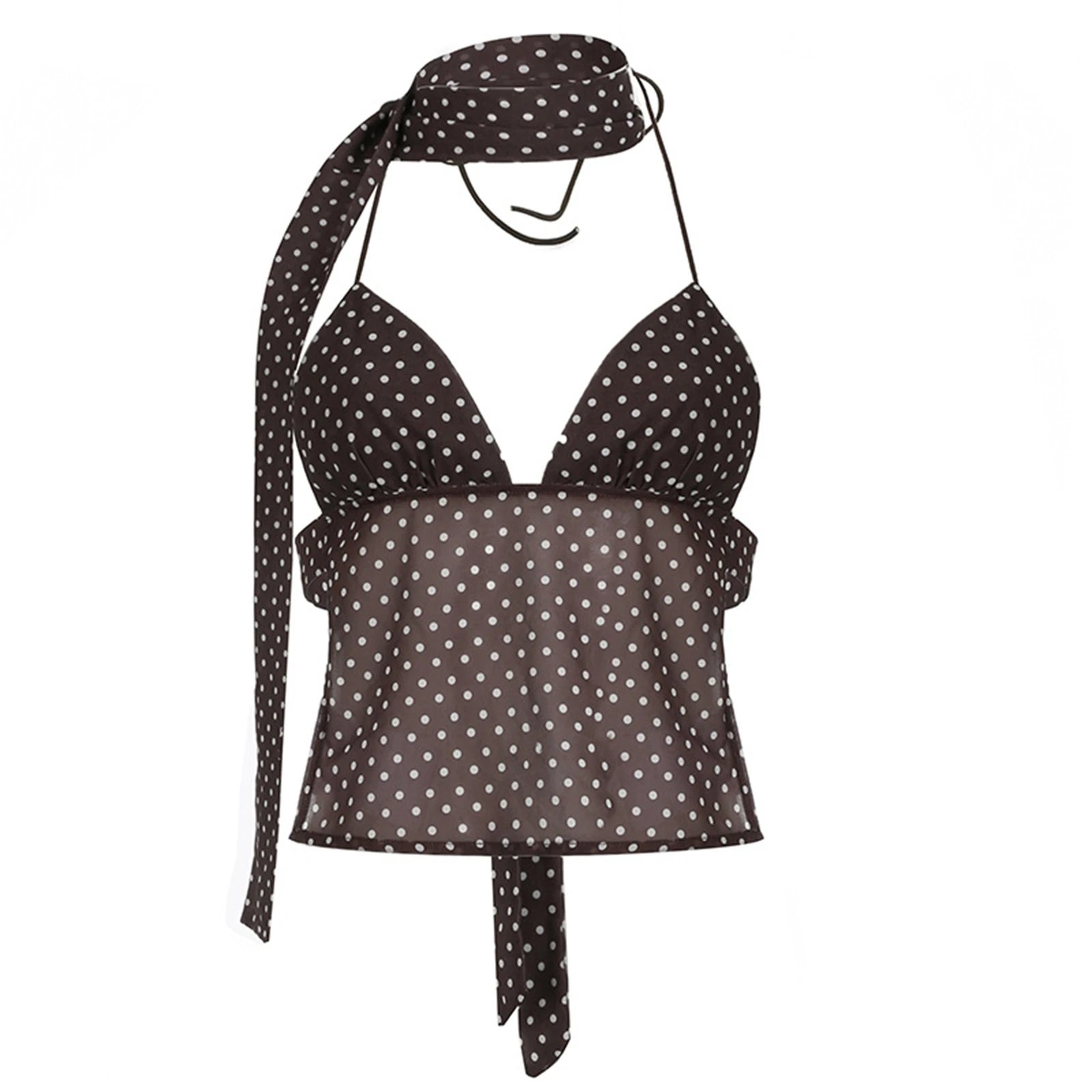 Gaono Women Sexy Camisole Top Sleeveless Backless V-Neck Polka Dot Print Tank Top Y2k Coquette Halter Neck Cami Crop Top