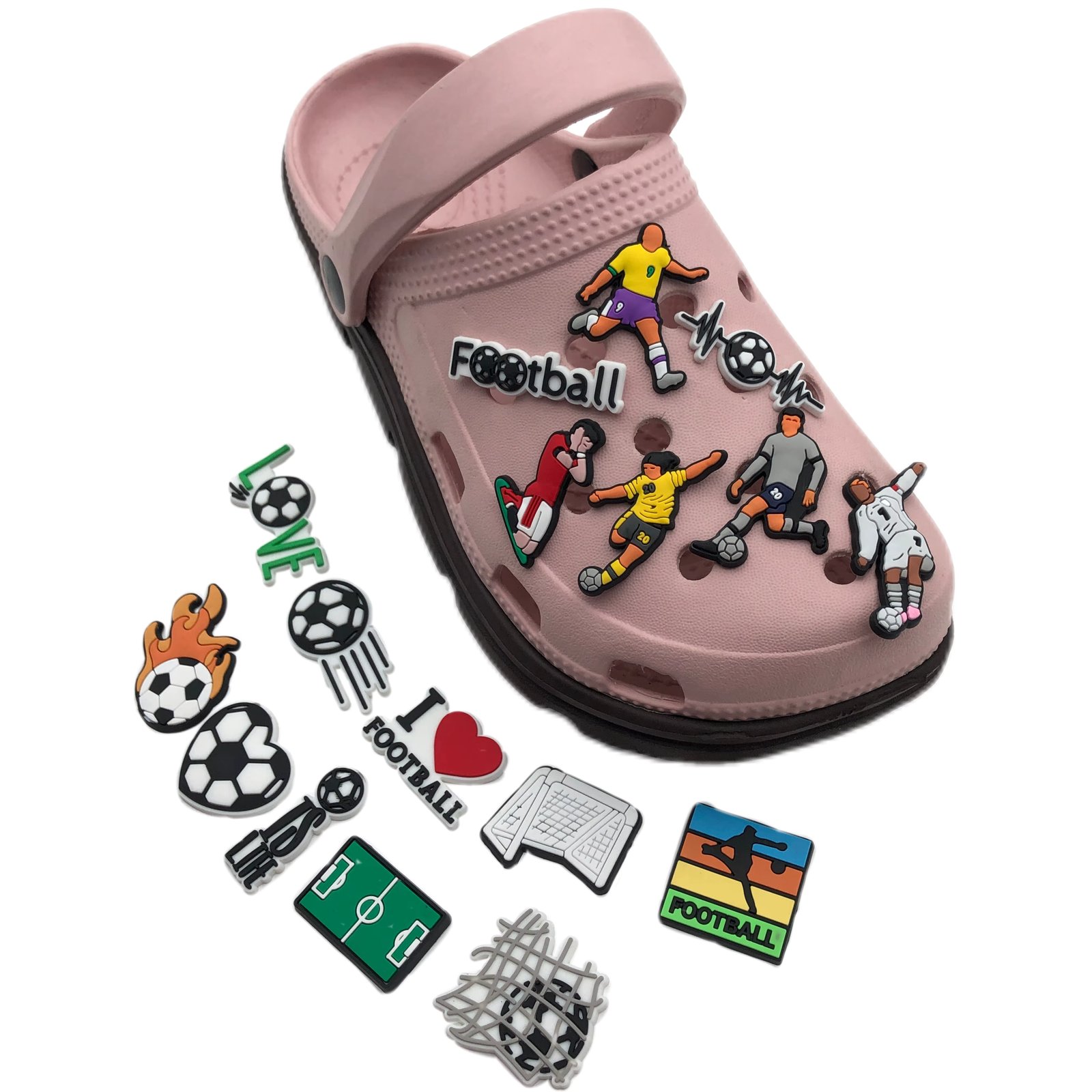 17pcs Football Design Shoe Charms for Crocs Jibbitz Bubble Slides Sandals, PVC Shoe Decorations Accessories for Christmas Birthd