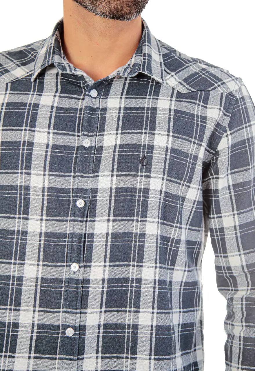 MALE SHADREZ SHIRT LONG SLEEVE SLIM MODELING BLUE/WHITE