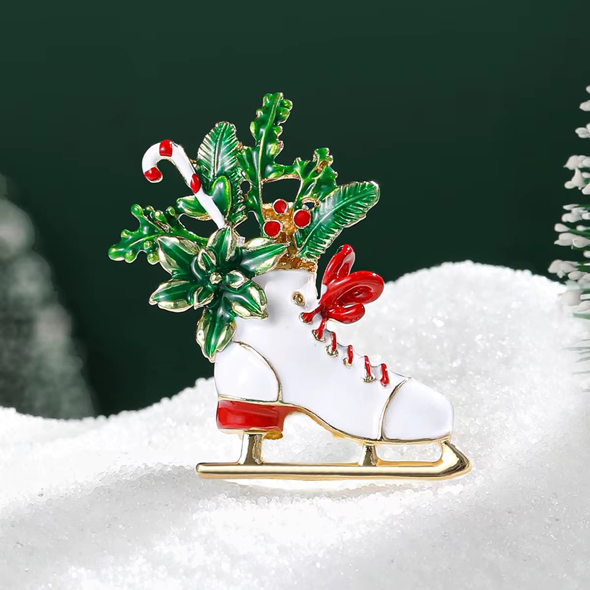 Christma’s Enamel Skate Brooches for Women Unisex Walking Stick Leaf Pins Event Party Backpack Decoration Clothes Accessories