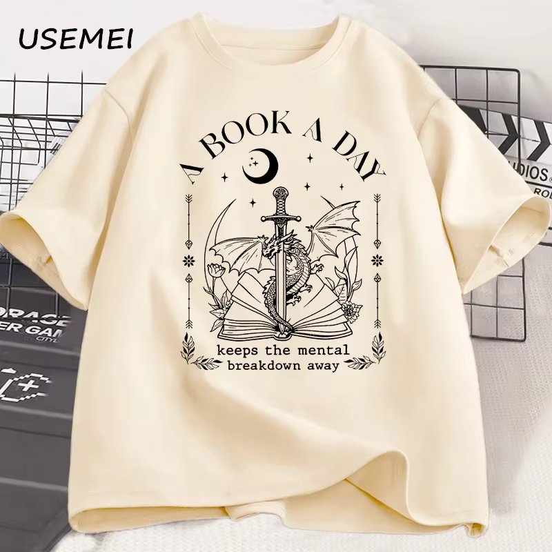 Dragon A Book A Day T Shirt Men Women Keeps The Mental Breakdown Away T-shirt Fantasy Book Lover Bookish Tshirt Reader Tees