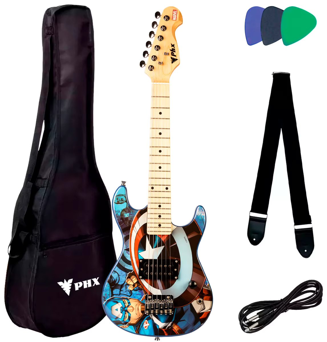 Professional PHX Marvel Captain America Kid Kids Guitar With Accessories