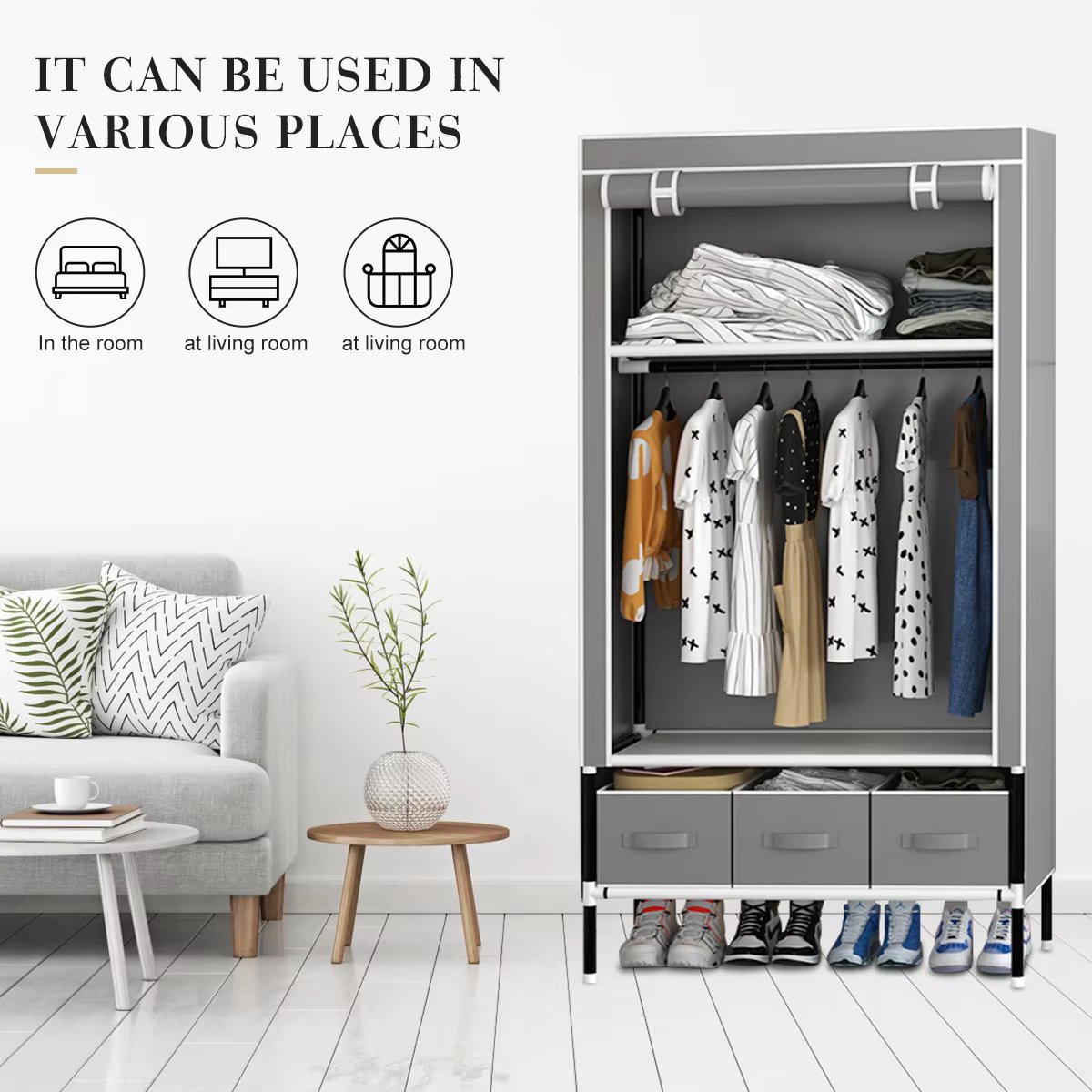 Hanger Wardrobe Arara Organizer Closet Multipurpose Color: Gray