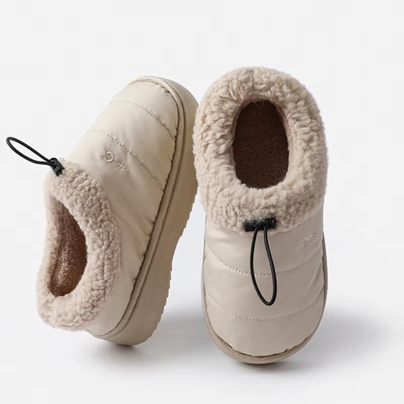 Crestar Women Fur Cotton Shoes Fashion Outdoor Waterproof Down Men Cotton Slippers Winter Indoor Warm Non-slip House Fluffy Shoe