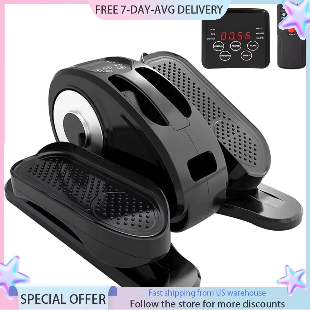Under Desk Elliptical Machine, Portable Ellipse Leg Exerciser Machine with Remote Control, Display Monitor, Manual Mode Stepper