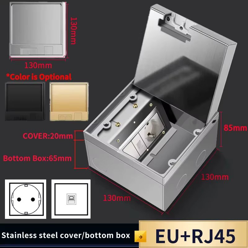 130mm*130mm Embedded Hidden Floor Socket Metal Panel Stainless Steel Outlet Built In Socket EU/FR/BR/IL/IT/Korea/US Plug Adapter