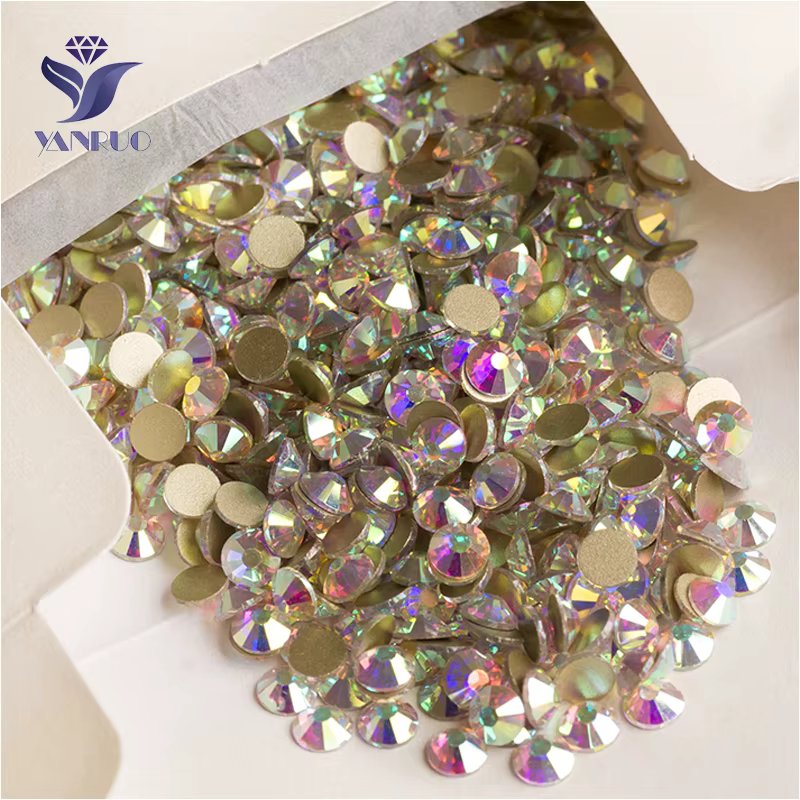 YANRUO 2058NoHF SS3-SS50 Crystal AB Rhinestone Loose Strass Glue On Flat Back Non Hotfix For Nail Art Shoes