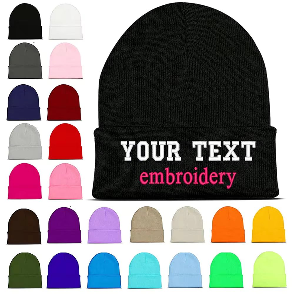 Custom Embroidery Design Logo Text Name Beanies Hats for Men Women Warm Winter Knit Cuff Beanie Cap Wholesale Dropshipping
