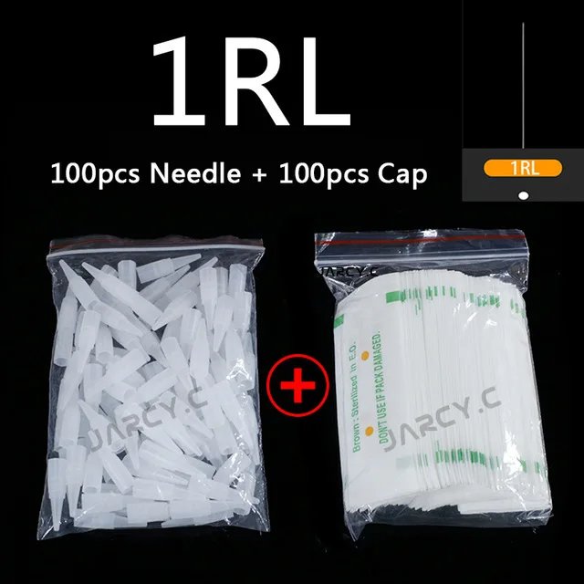 Microblading Tattoo Needles Tips 0.35*50mm Needle caps 100Pcs 1R Single Round Needles For Eyebrow/Eyeliner/Lips Permanent Makeup
