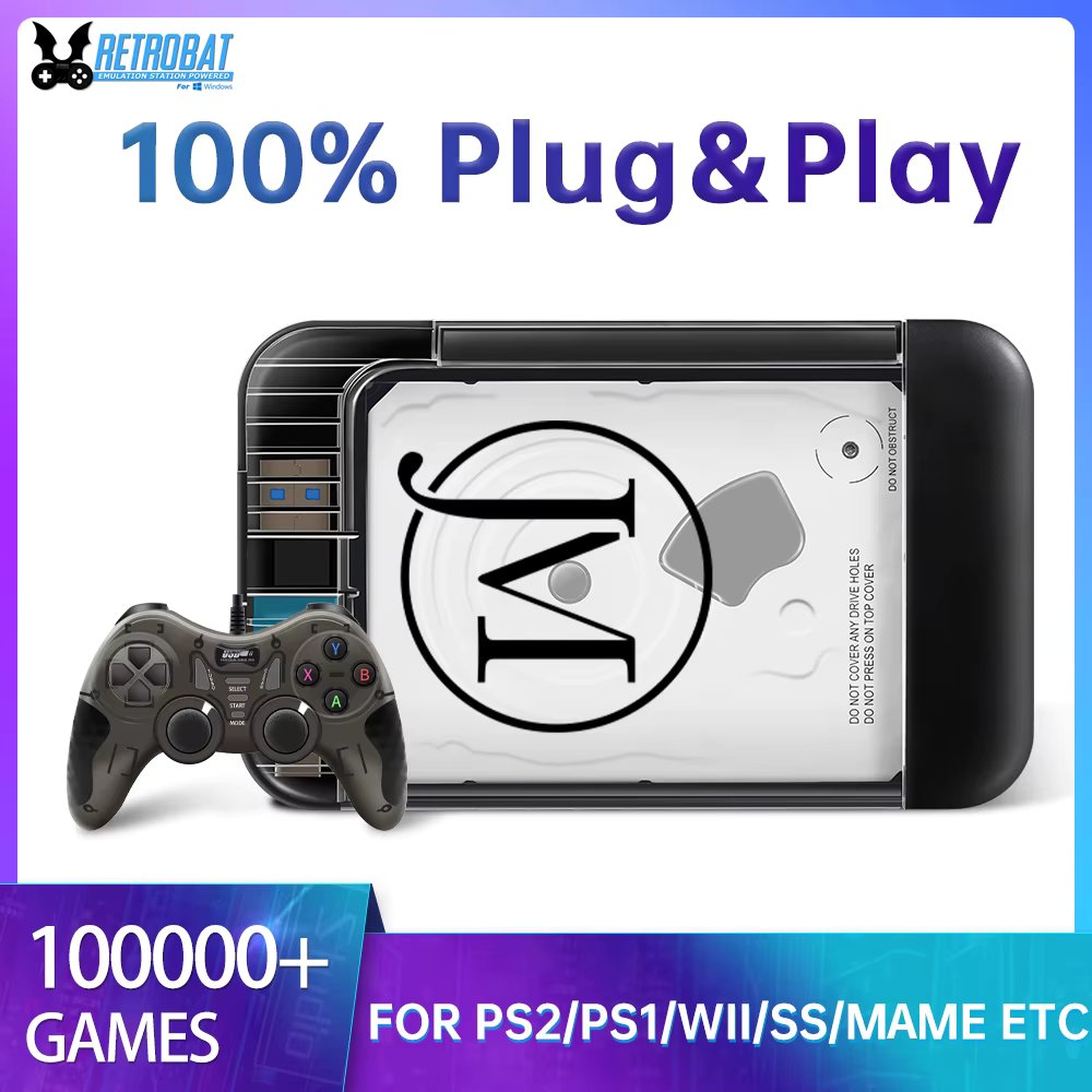 JMachen Hyper Base RB2 Portable Retrobat External Game HDD 100000+Games For PS2/PS1/Wii/PSP/N64/MAME/DC/SS For Laptop/PC/Windows
