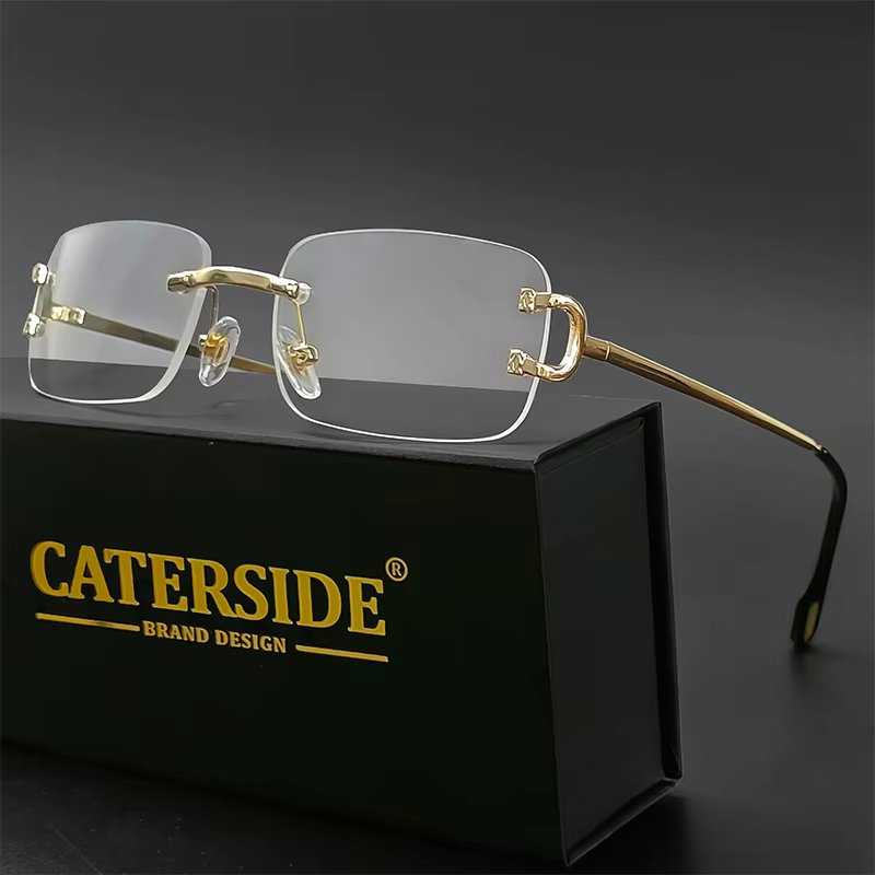 CATERSIDE Blue Rectangular Sunglasses Men Rimless Metal Fashion Square Sun Glasses For Women Gradient Lens Outdoor Eyewear UV400